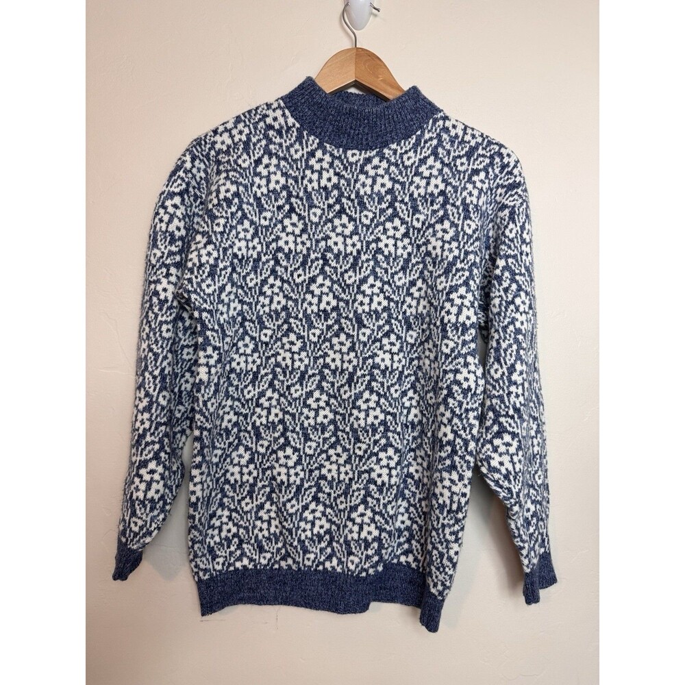 American Pride Sweater Women's Med Blue Fair Isle Blue Ski Hiking Horse Grandma